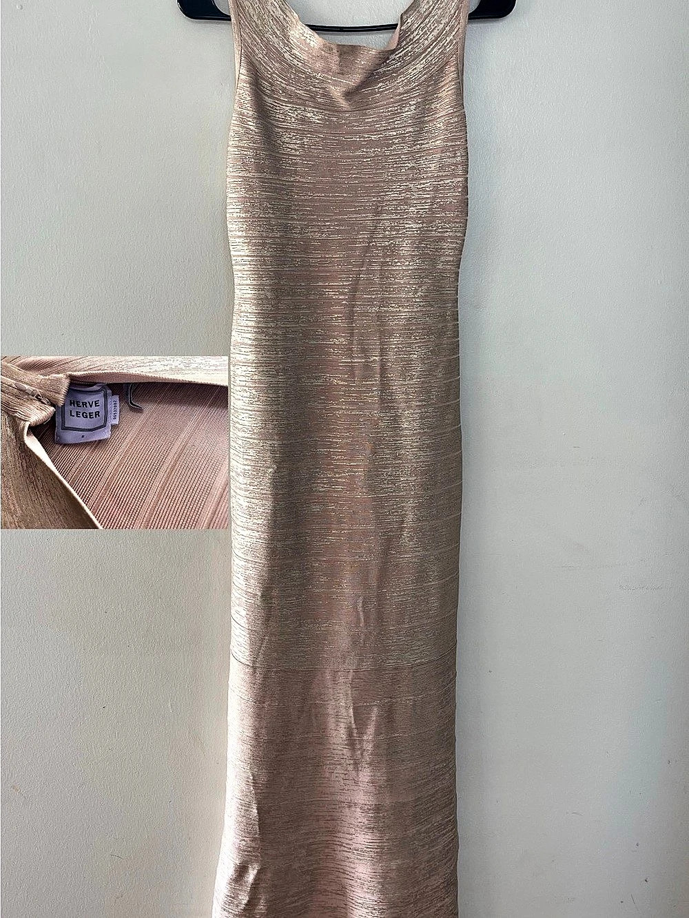 Herve Leger Metallic Maxi Dress Size Small Like New